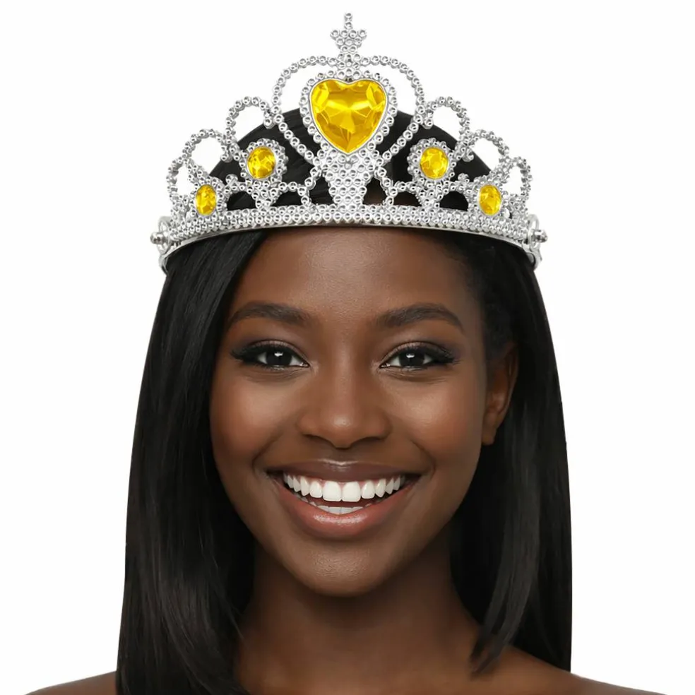 Adult Silver Plastic Costume Tiara with Gem