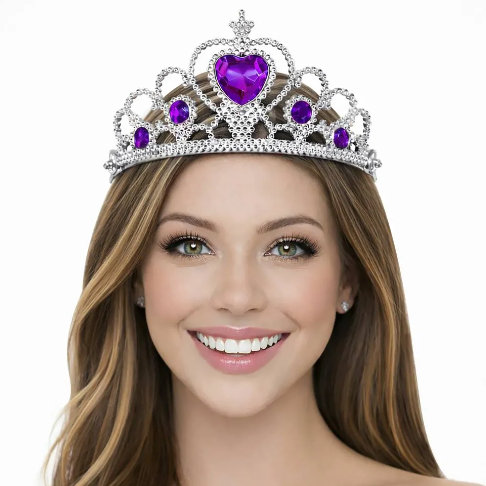 Adult Silver Plastic Costume Tiara with Gem