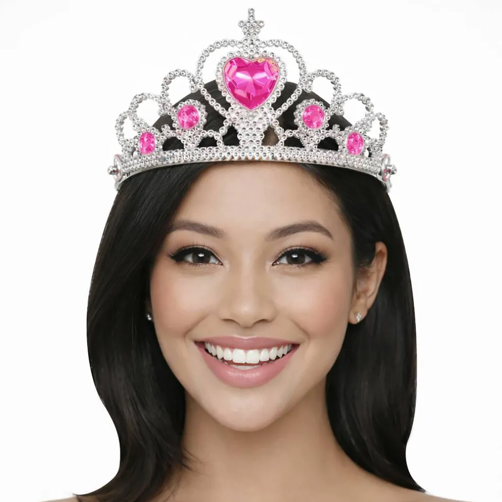 Adult Silver Plastic Costume Tiara with Gem