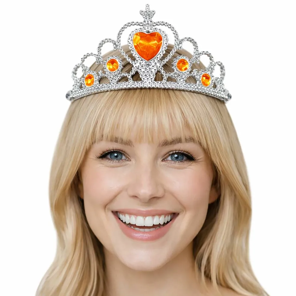 Adult Silver Plastic Costume Tiara with Gem