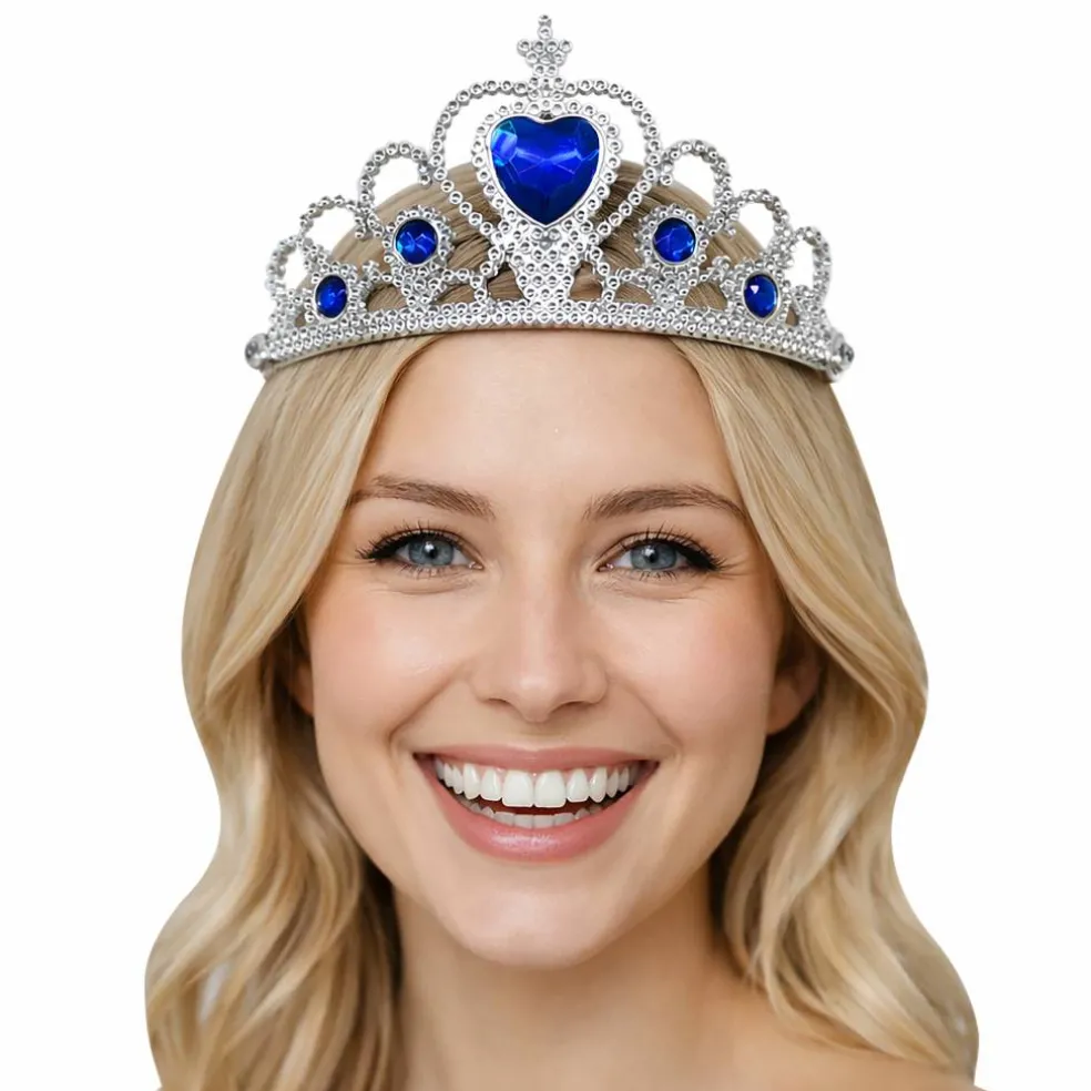 Adult Silver Plastic Costume Tiara with Gem