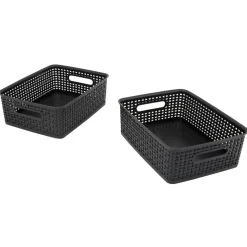 Advantus® Medium Black Plastic Weave Bin, 2ct.