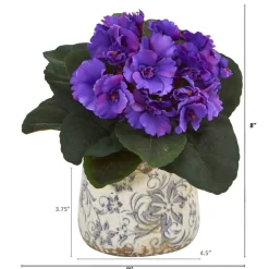 8" African Violet Artificial Plant in Floral Design Vase Set