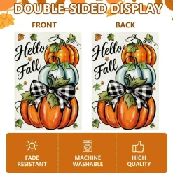 Agroon Hello Fall Garden Flag 12x18 Inch, Pumpkin Double Sided Flag