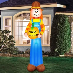 Airflowz Inflatable 7.5ft. Harvest Scarecrow Holding Pumpkin
