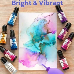 Alcohol Ink Set 24 Vibrant Colors, High Concentration Resin Dye Pigment, Fast Drying Alcohol Based Ink for Epoxy Resin Art, Tumblers, Coasters, Acrylic Fluid Painting & DIY Crafts (24 × 10ml Bottles)