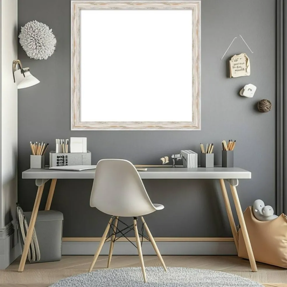 Alexandria White Wash Narrow Framed Dry Erase Magnetic Board