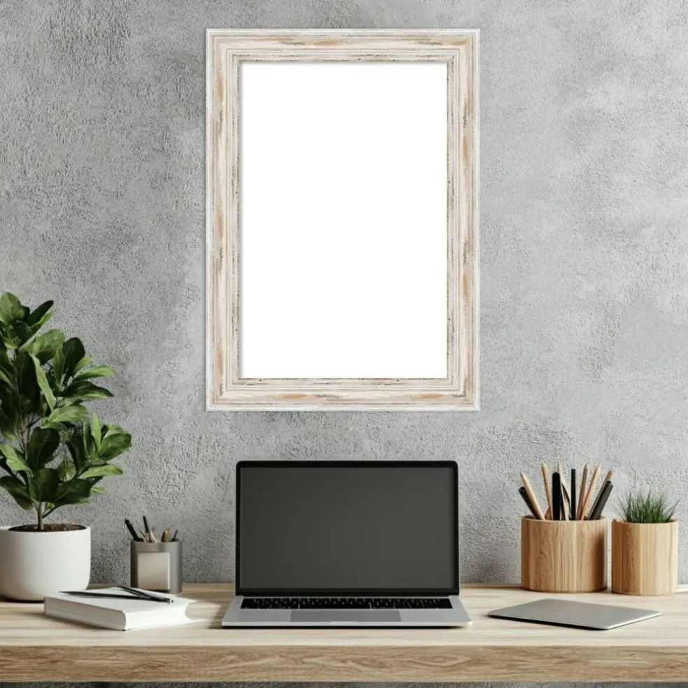Alexandria White Wash Narrow Framed Dry Erase Magnetic Board