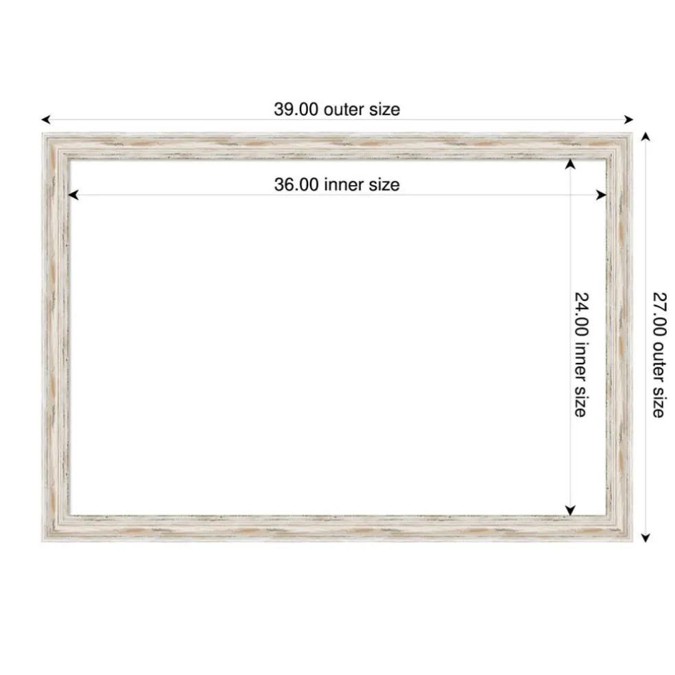 Alexandria White Wash Narrow Framed Dry Erase Magnetic Board