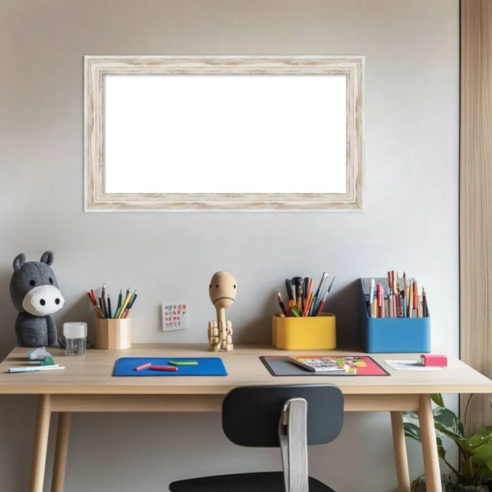 Alexandria White Wash Narrow Framed Dry Erase Magnetic Board