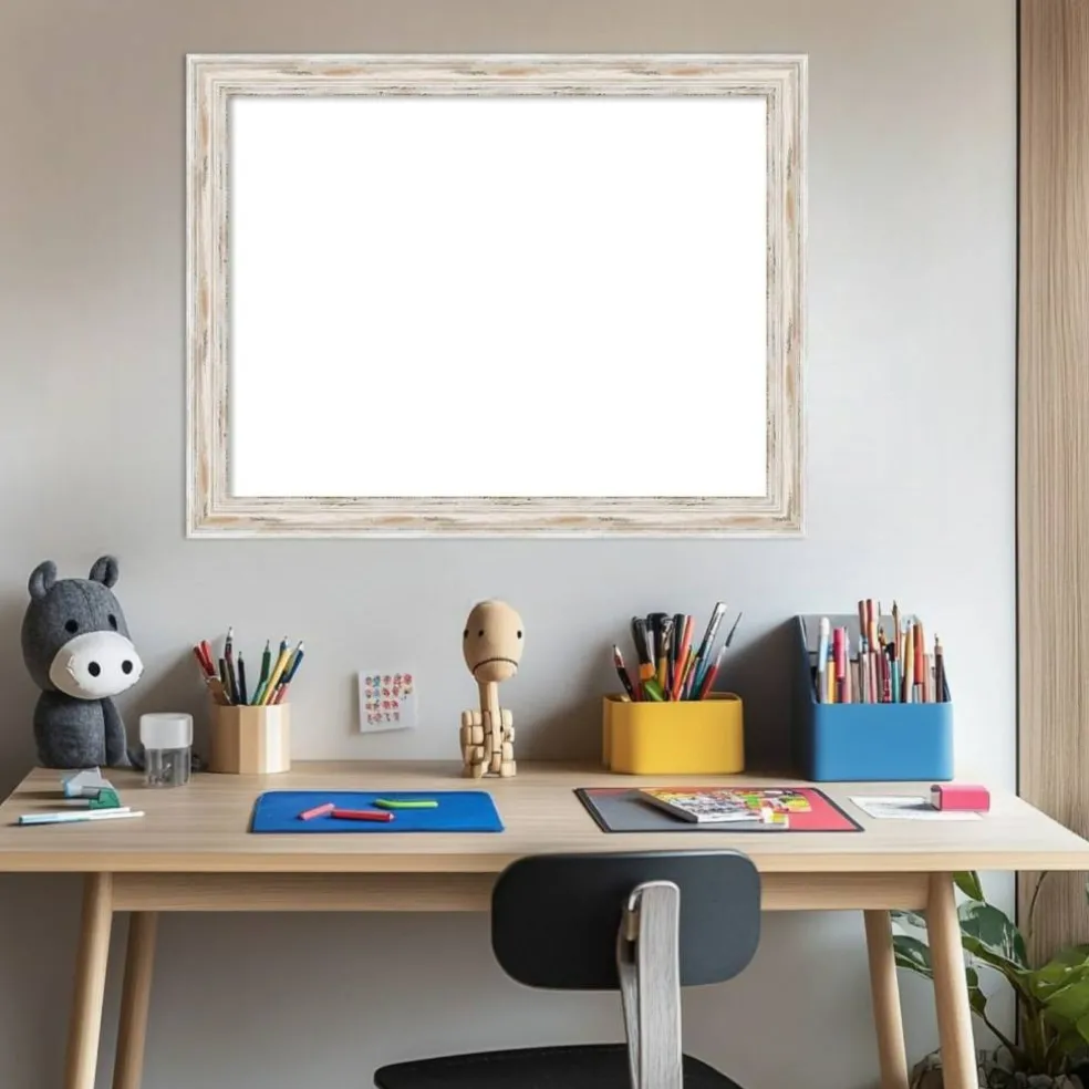 Alexandria White Wash Narrow Framed Dry Erase Magnetic Board