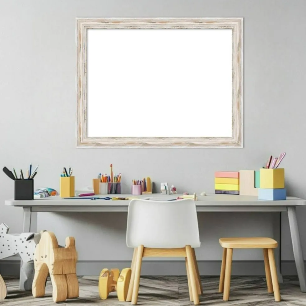 Alexandria White Wash Narrow Framed Dry Erase Magnetic Board