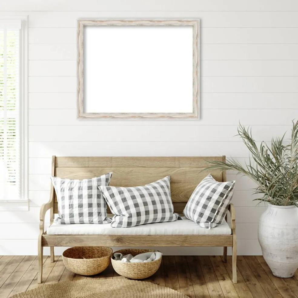 Alexandria White Wash Narrow Framed Dry Erase Magnetic Board
