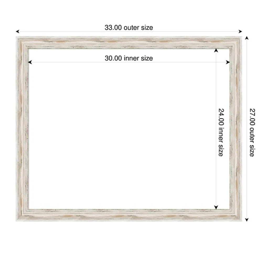 Alexandria White Wash Narrow Framed Dry Erase Magnetic Board