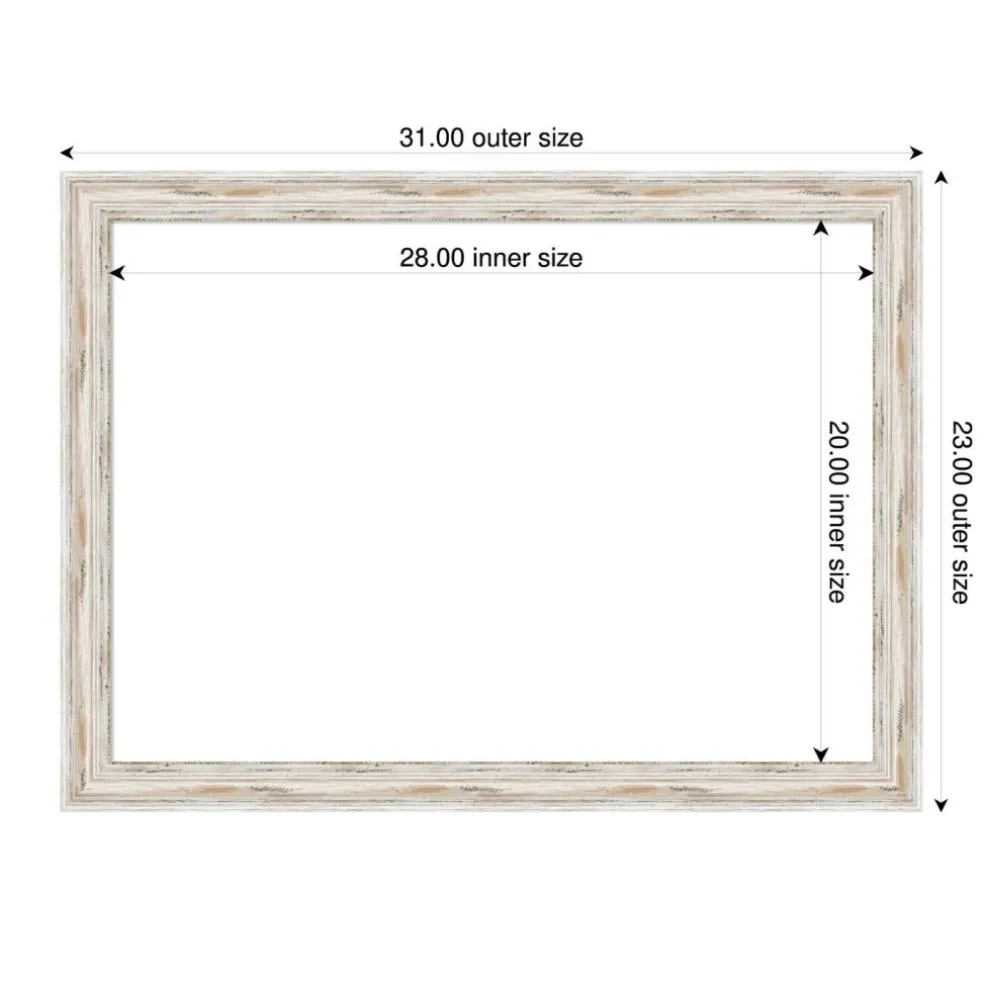 Alexandria White Wash Narrow Framed Dry Erase Magnetic Board