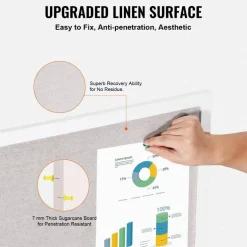 Aluminum Frame Cork Bulletin Board with Linen Surface, Wall Mounted Memo Board, Vertical Horizontal Display Organizer