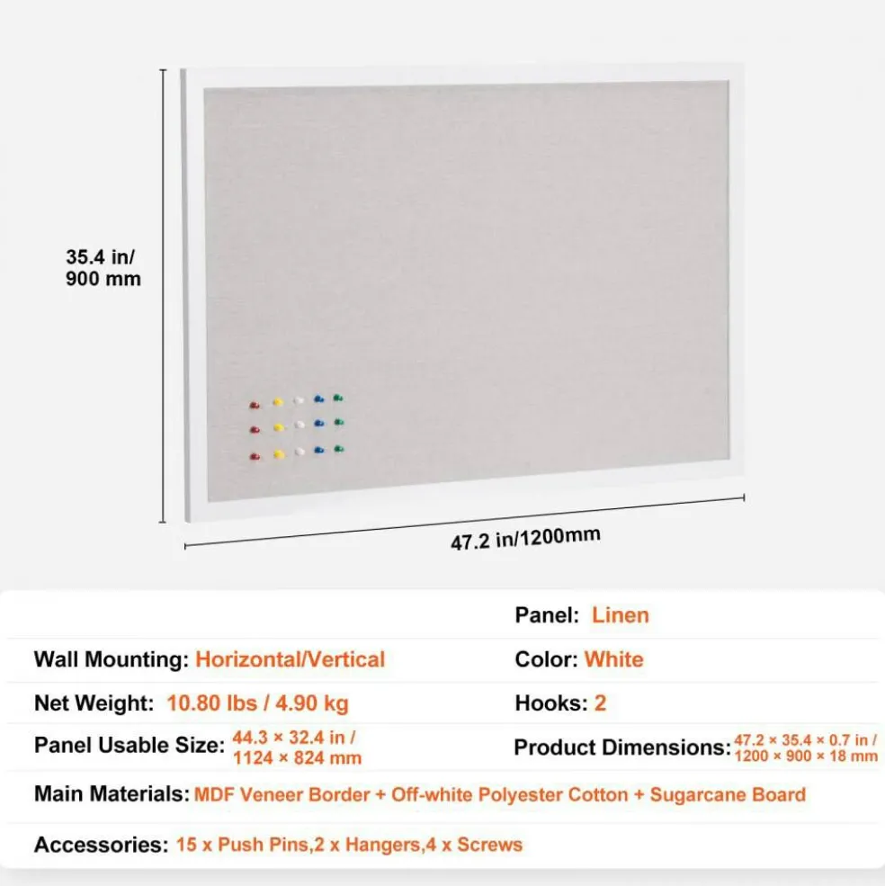 Aluminum Frame Cork Bulletin Board with Linen Surface, Wall Mounted Memo Board, Vertical Horizontal Display Organizer
