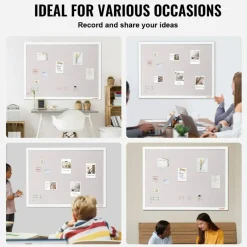 Aluminum Frame Cork Bulletin Board with Linen Surface, Wall Mounted Memo Board, Vertical Horizontal Display Organizer