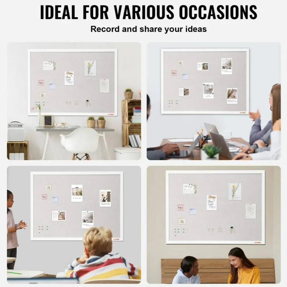 Aluminum Frame Cork Bulletin Board with Linen Surface, Wall Mounted Memo Board, Vertical Horizontal Display Organizer