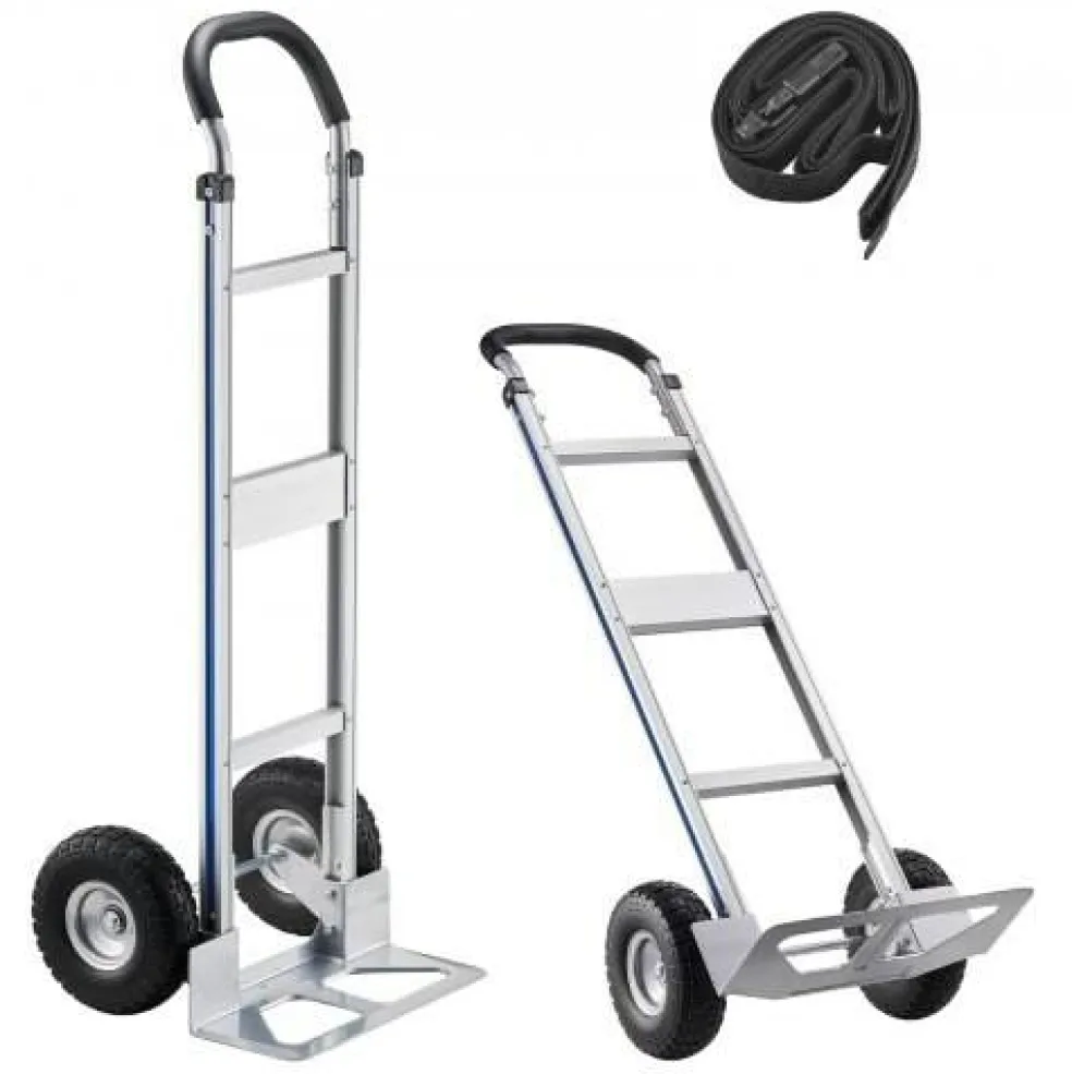 Aluminum Hand Truck Dolly 500lb Capacity 10in Wheels Heavy Duty Silver