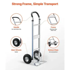 Aluminum Hand Truck Dolly 500lb Capacity 10in Wheels Heavy Duty Silver