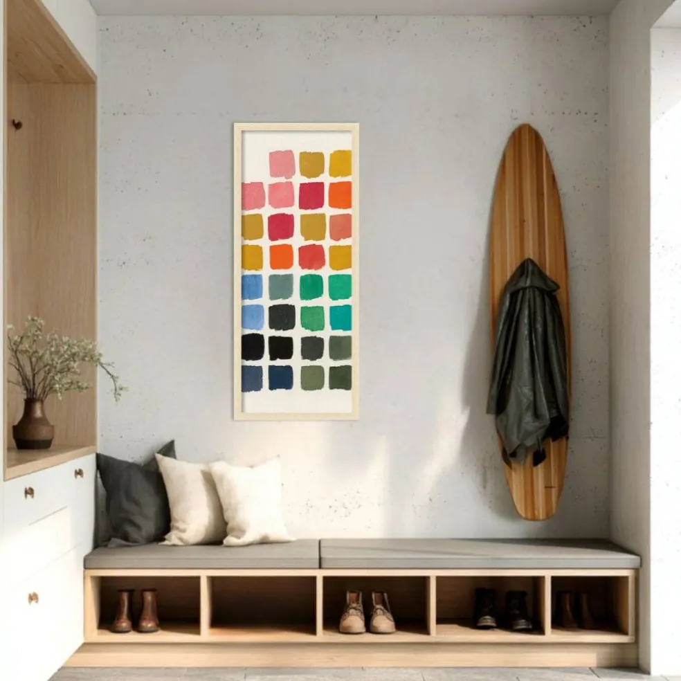Amanti Art Framed Fabric Pinboard Retro Color Chart Printed Bulletin Board for Use as a Vision Board or Wall Organization