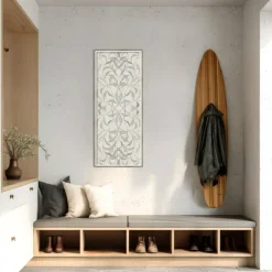 Amanti Art Framed Fabric Pinboard 17 x 41 Muted Symmetry of Leaf Patterns Printed Bulletin Board for Use as a Vision Board or Wall Organization