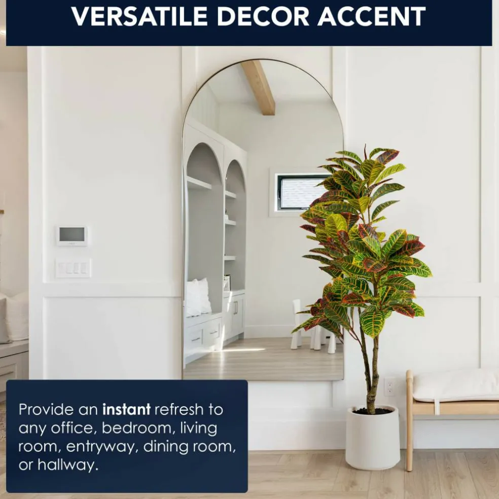 American Art Decor 4ft. Realistic Artificial Croton Tree in White Pot