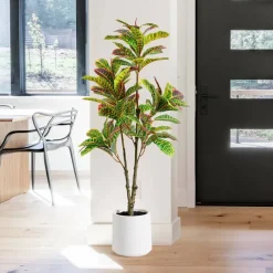American Art Decor 4ft. Realistic Artificial Croton Tree in White Pot