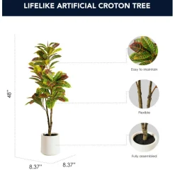 American Art Decor 4ft. Realistic Artificial Croton Tree in White Pot