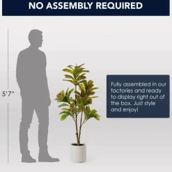 American Art Decor 4ft. Realistic Artificial Croton Tree in White Pot