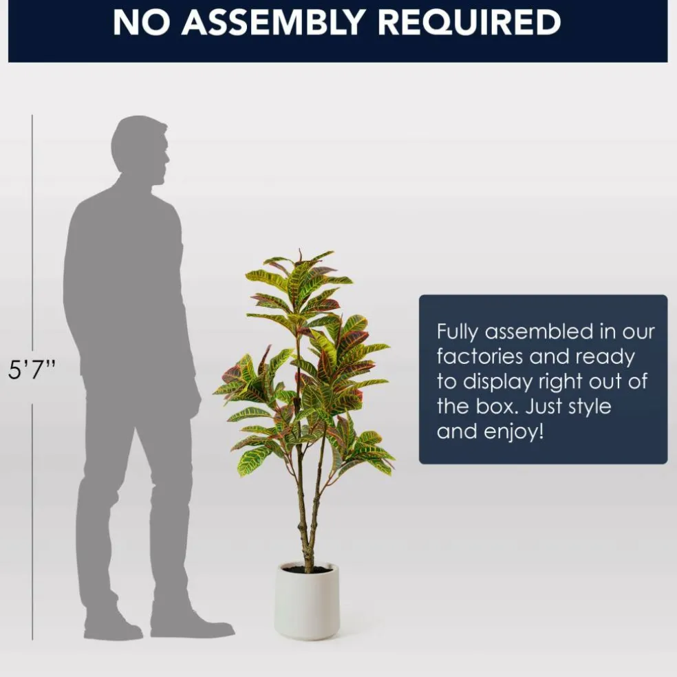 American Art Decor 4ft. Realistic Artificial Croton Tree in White Pot