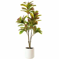 American Art Decor 4ft. Realistic Artificial Croton Tree in White Pot