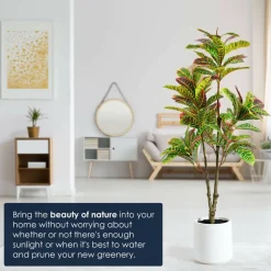 American Art Decor 4ft. Realistic Artificial Croton Tree in White Pot