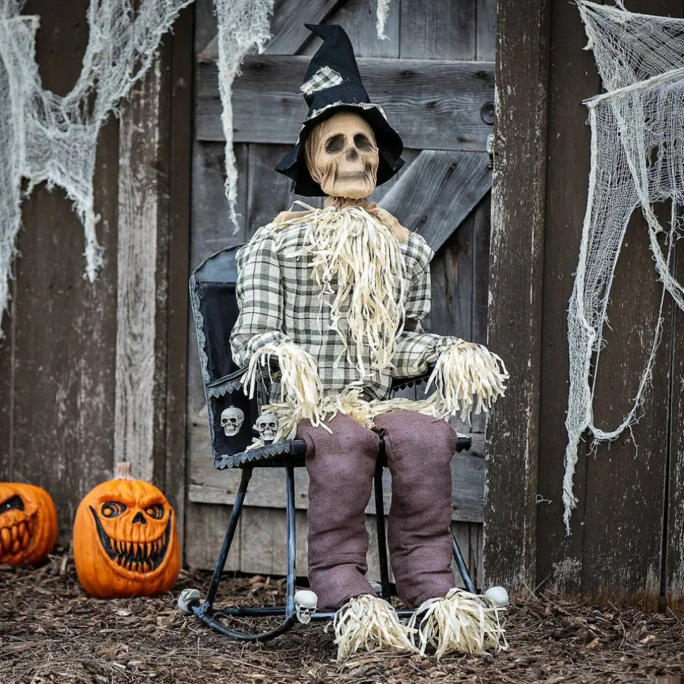 Animated Scarecrow Rocking Chair 29" Halloween Motion Decoration