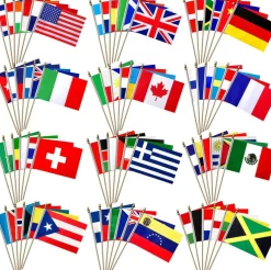 Antigua Desk Flag with Base; American Made Rayon 4x6 inch Miniature Table Set Includes One Small Mini Country Stick Flags and One Black Stand
