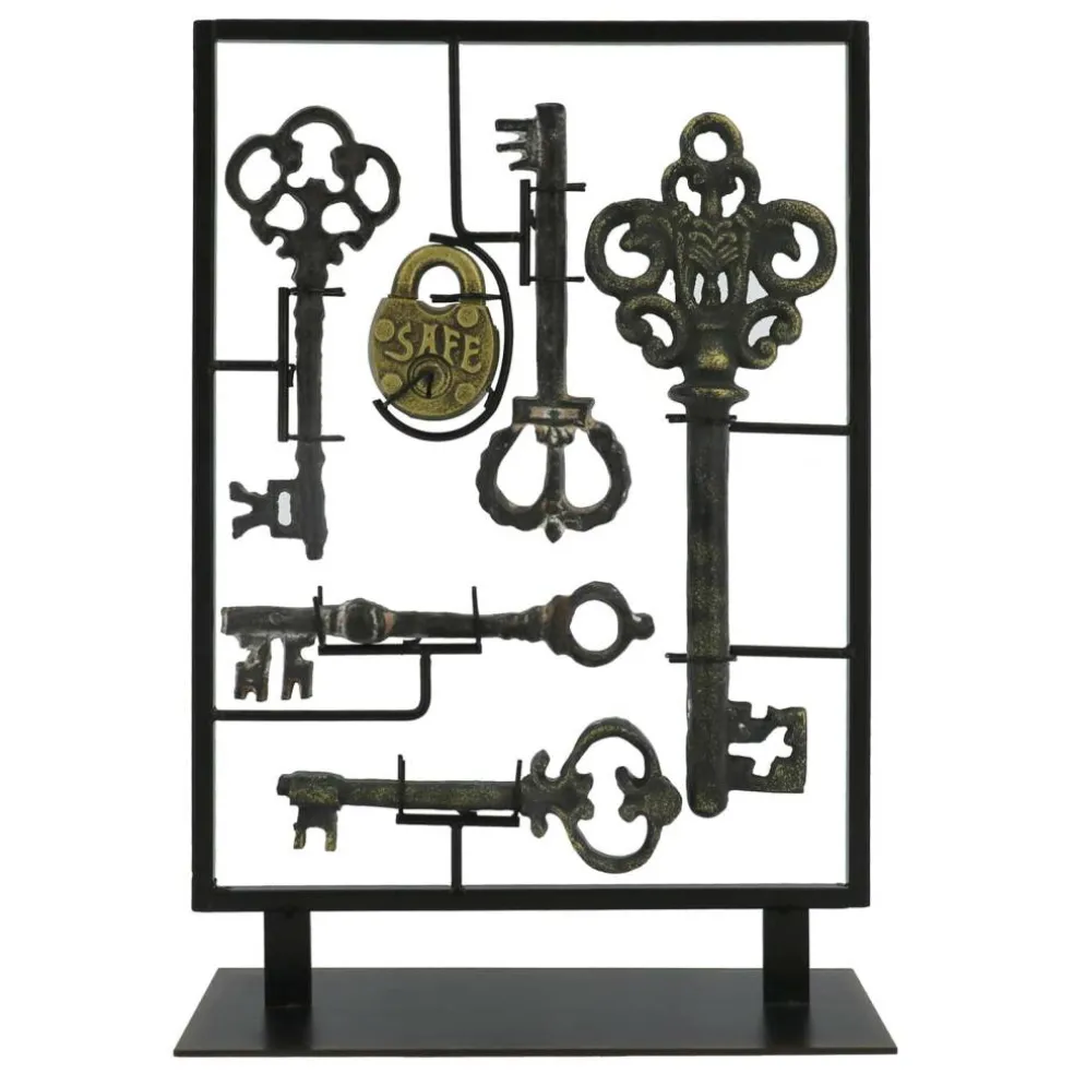 12.75" Antique Gold Key Set Tabletop Décor in Metal Frame by Ashland®