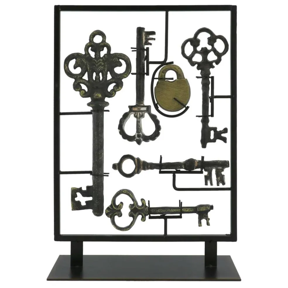 12.75" Antique Gold Key Set Tabletop Décor in Metal Frame by Ashland®