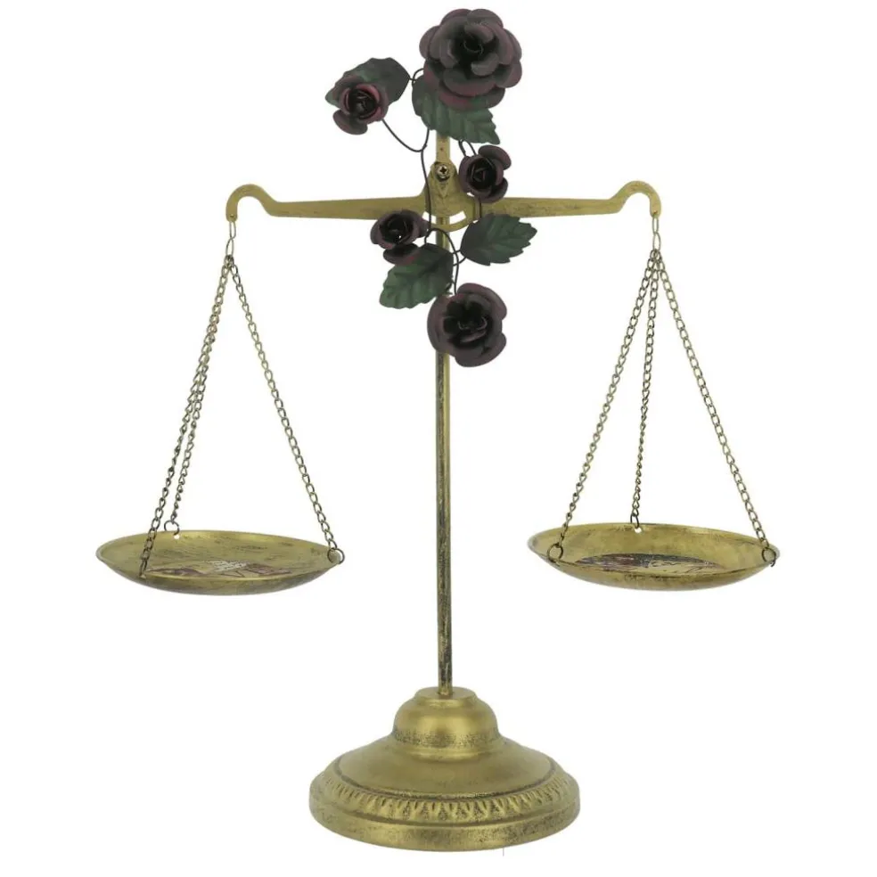 17.5" Antique Gold Scale with Dark Roses Tabletop Décor by Ashland®