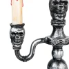 14" Antique Silver Skull Trio Halloween Candelabra Décor