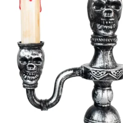 14" Antique Silver Skull Trio Halloween Candelabra Décor