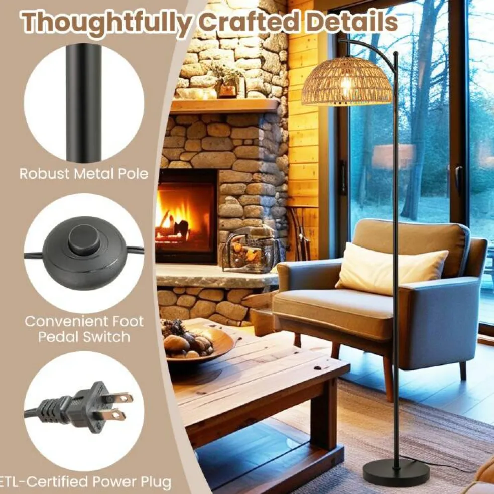 Arc Floor Lamp 63 Inches Tall Pole Lamp with Hanging Lampshade-Black