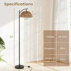 Arc Floor Lamp 63 Inches Tall Pole Lamp with Hanging Lampshade-Black
