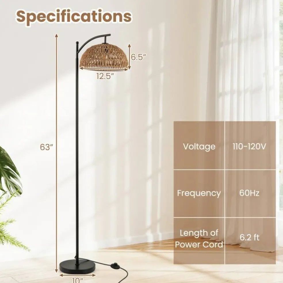 Arc Floor Lamp 63 Inches Tall Pole Lamp with Hanging Lampshade-Black