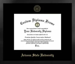 Arizona State University 11w x 8.5h Manhattan Black Single Mat Gold Embossed Diploma Frame with Bonus Campus Images Lithograph (value savings at $59)