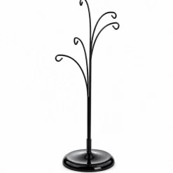 5-Arm Scroll Tree Branches Black Painted Metal Ornament Display Stand 14.5 Inches