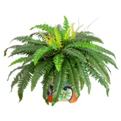 21" Artificial Boston Fern in Handmade Mexican Talavera Ceramic Planter