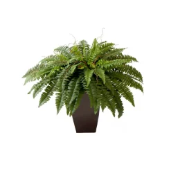 23" Artificial Boston Fern Plant with Tapered Bronze Square Metal Planter