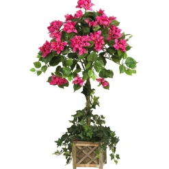 34" Artificial Bougainvillea Topiary with Wood Box