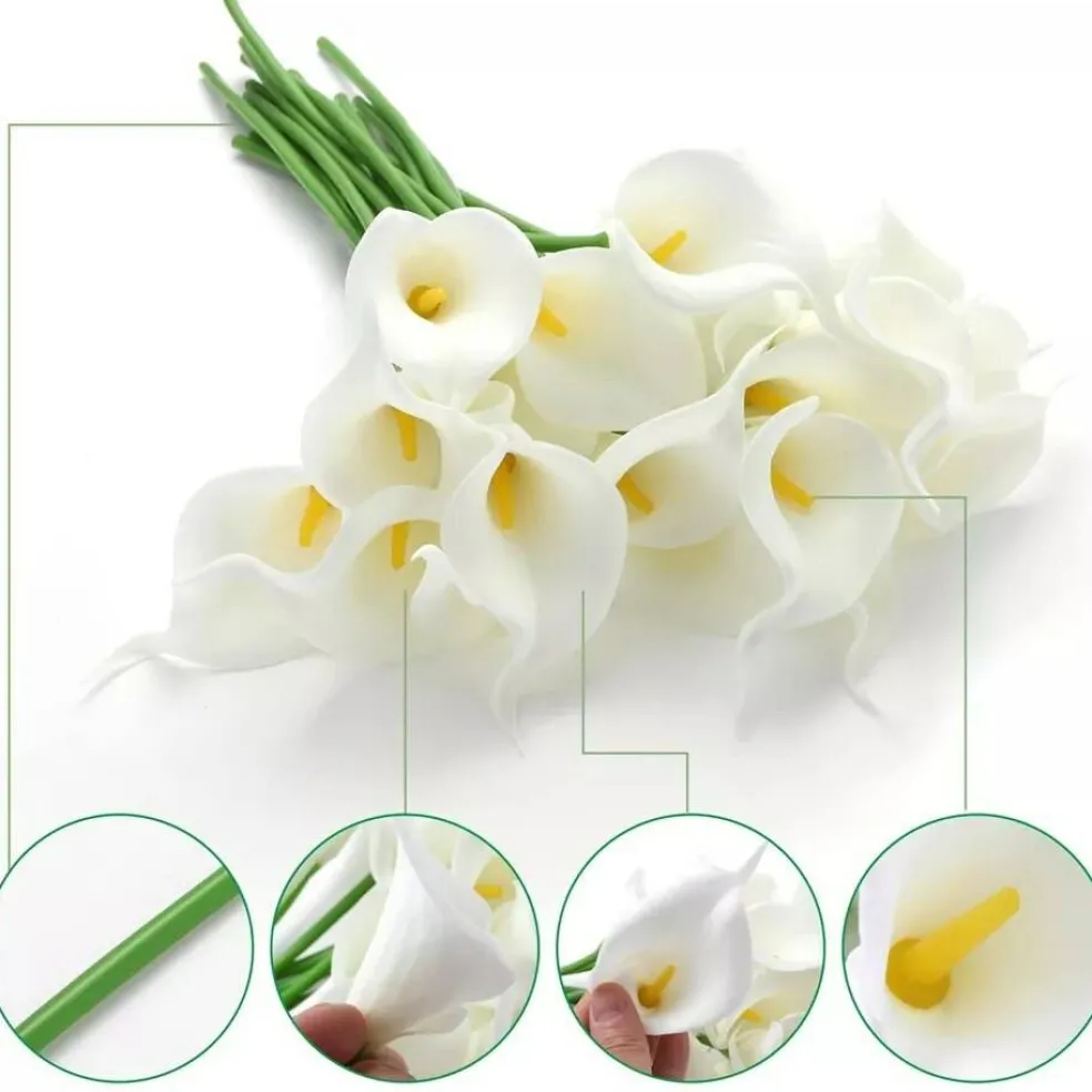 20 Artificial Calla Lily Flowers Real Touch Latex Bouquet